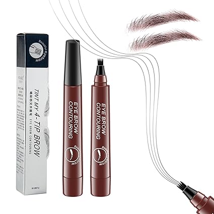 Eyebrow Waterproof Microblading Eyebrow Pen with 4-Prong Micro-Fork-Tip Applicator - DARK BROWN (01 )